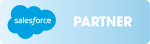 Salesforce logo in a blue cloud shape on the left, with the word PARTNER in bold white text on the right against a blue gradient background.