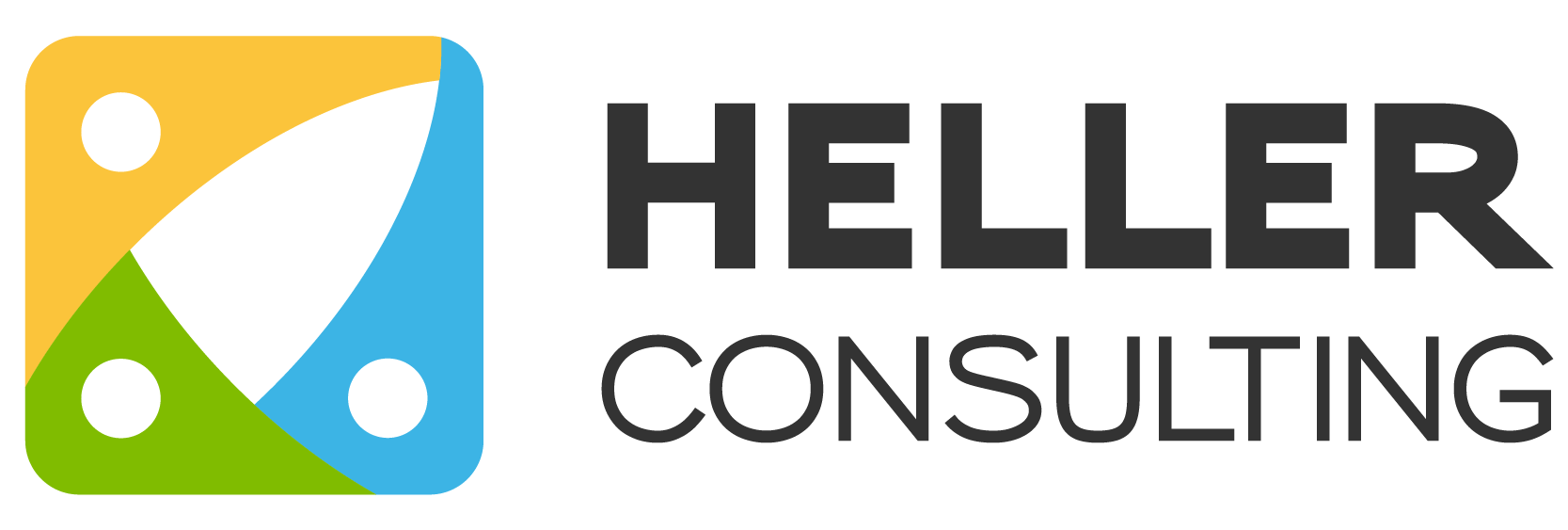 Logo for Heller Consulting Donor Data Hub. The image features a stylized, colorful square with rounded corners and four white dots, alongside the words HELLER CONSULTING in bold and regular black text, reflecting nonprofit identity resolution.
