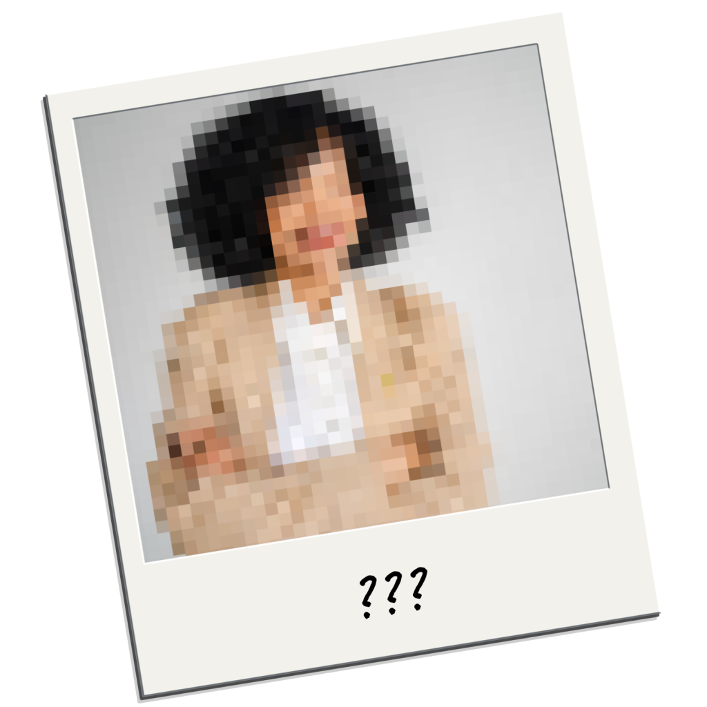 A pixelated photo of a person with short, dark curly hair wearing a beige blazer over a white shirt, arms crossed. The bottom of the photo features "Heller Consulting Donor Data Hub for nonprofit identity resolution" written on it.